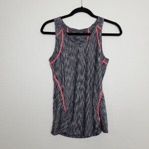 Athleta Pop Space Dye Tank Top Size S Rear Zip Pocket Ruched V-Neck Black